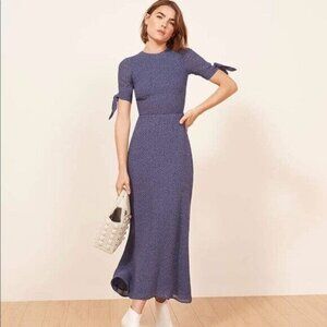 Reformation Amsterdam Maxi Dress Size 8? Blue Tie Sleeves Keyhole Floral Blue